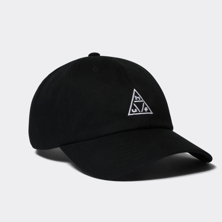 huf-triple-triangle-6-panel-curved-visor-hat-ht00968-bkwht-black